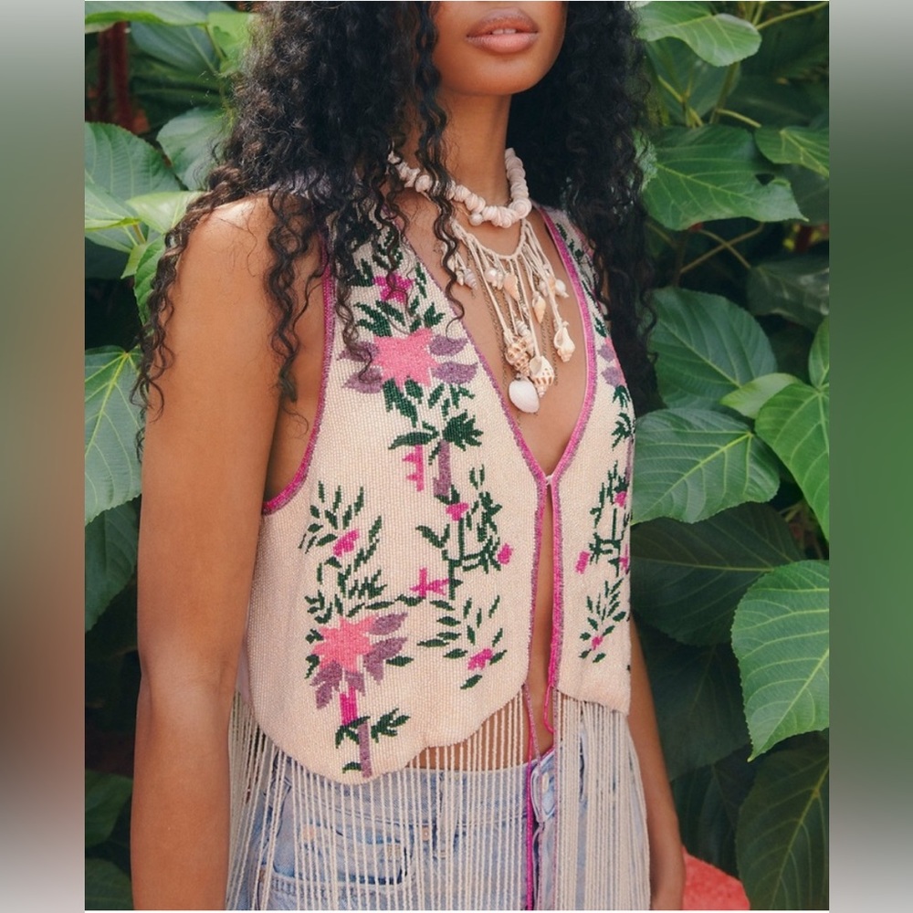NWOT Free People x Agus Bendita Otis Vest - One Size Fully Beaded - Picture 9 of 11